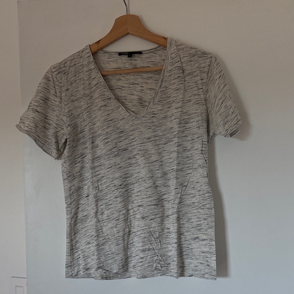 Maje Heathered Gray V-Neck Tee